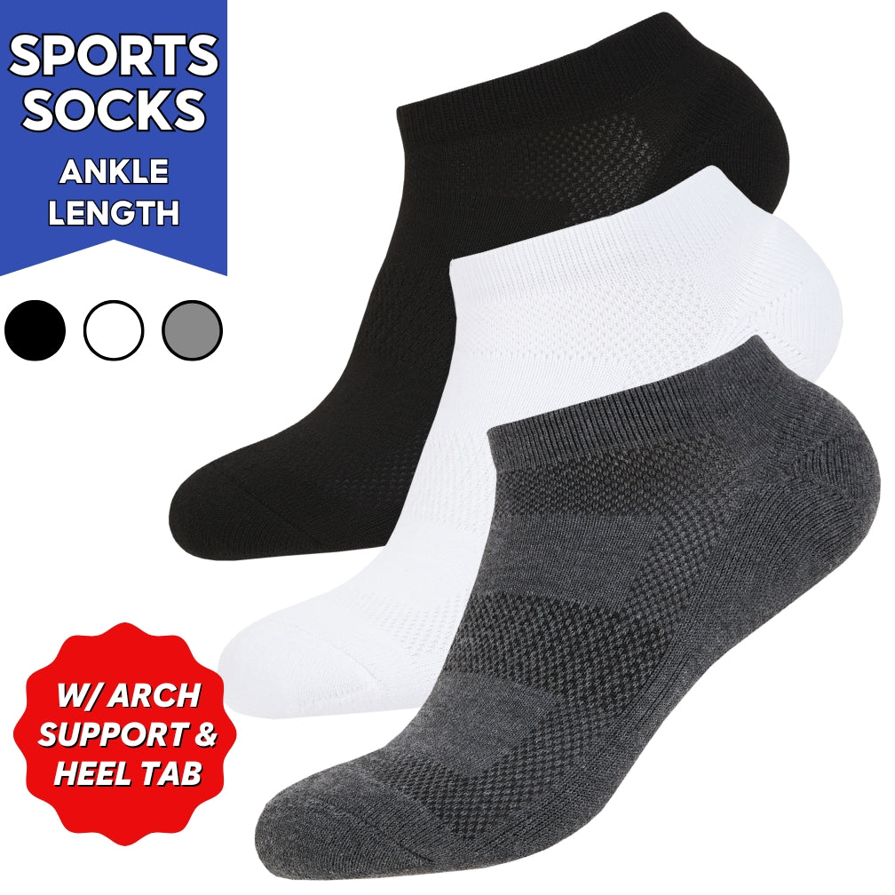 Double Padded Ankle Length Sports Socks with Heel Tab and Arch Support