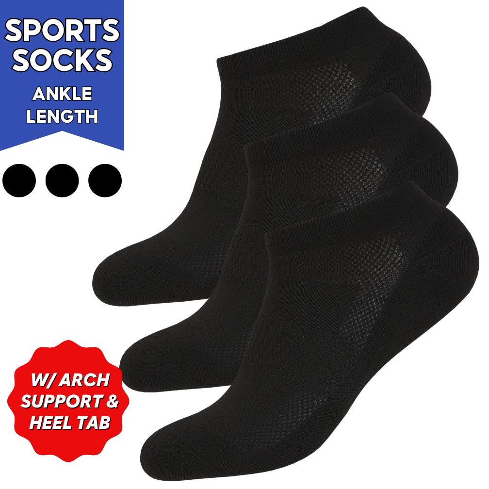 Double Padded Ankle Length Sports Socks with Heel Tab and Arch Support