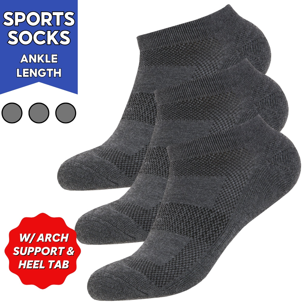 Double Padded Ankle Length Sports Socks with Heel Tab and Arch Support
