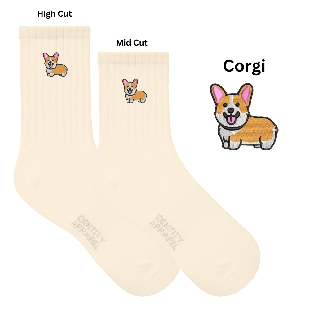 Corgi Embroidered Basic Cotton Socks