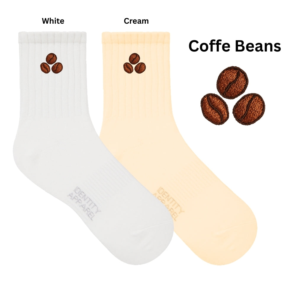Caffeine Club Collection Cute Coffee Embroidered Basic Mid Cut Quarter Length Cotton Socks