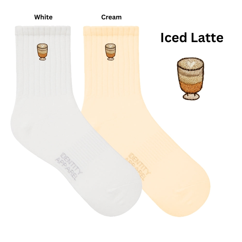 Caffeine Club Collection Cute Coffee Embroidered Basic Mid Cut Quarter Length Cotton Socks