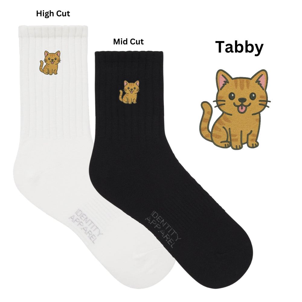 Purrfect Pair Cats Embroidered Basic Cotton Socks with Arch Support