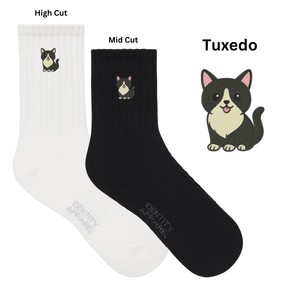 Purrfect Pair Cats Embroidered Basic Cotton Socks with Arch Support