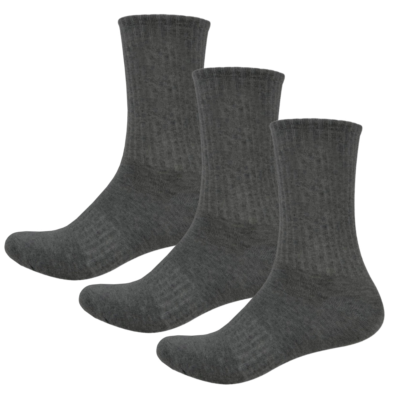 Basic Plain High Cut Crew Length Cotton Socks w/ Ribbed Leg and Foot Arch Support