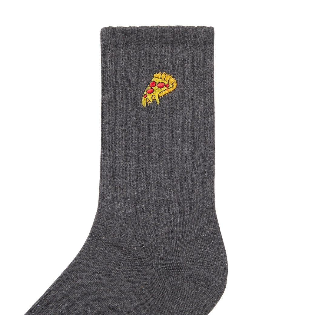 Basic Crew Socks with Pizza Embroidery