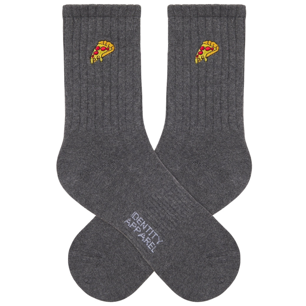Basic Crew Socks with Pizza Embroidery