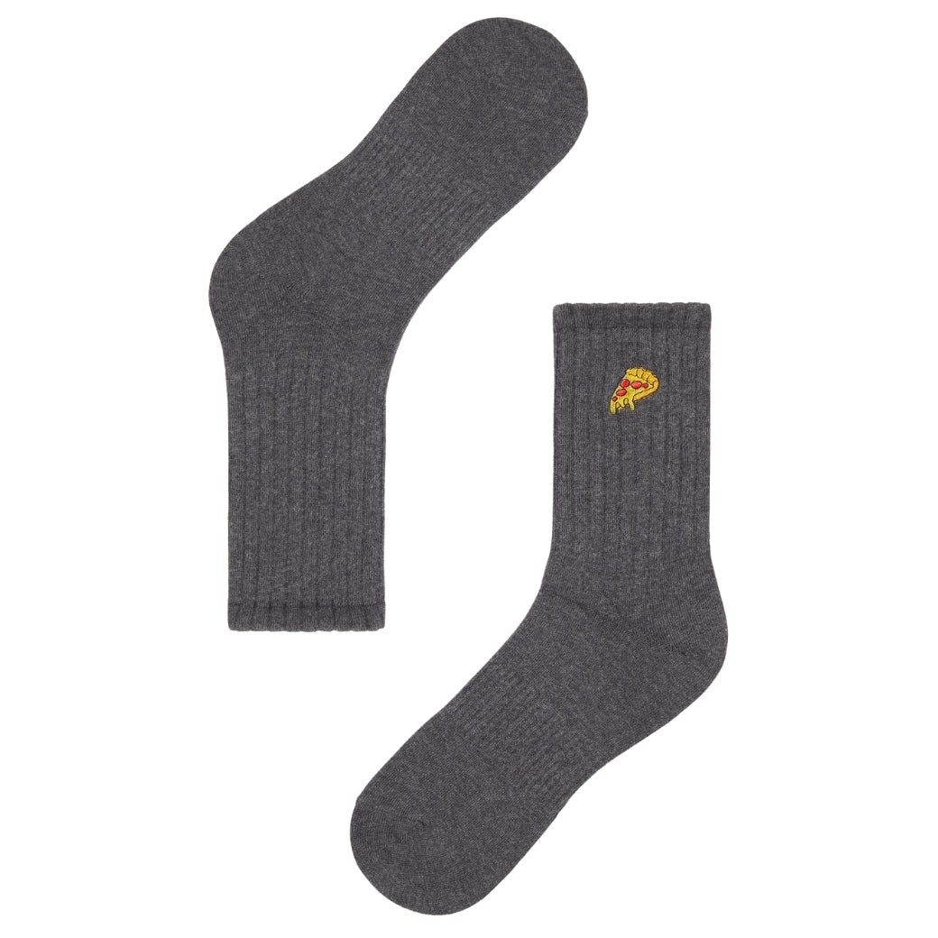 Basic Crew Socks with Pizza Embroidery