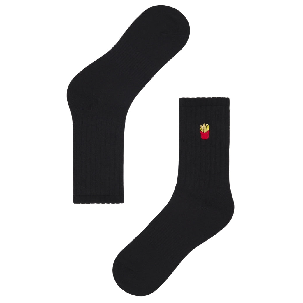 Basic Crew Socks with Fries Embroidery