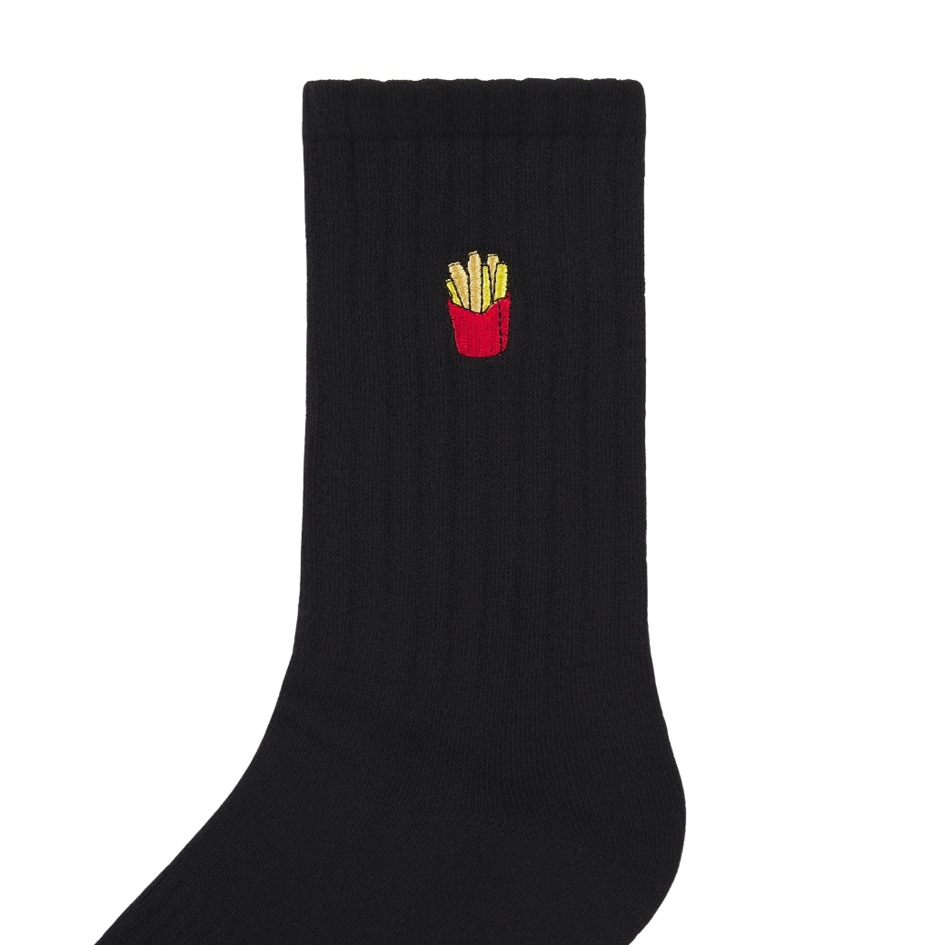 Basic Crew Socks with Fries Embroidery