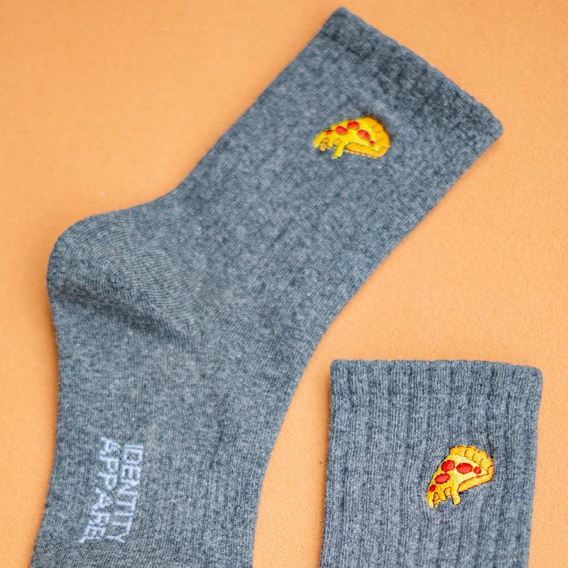 Basic Crew Socks with Pizza Embroidery