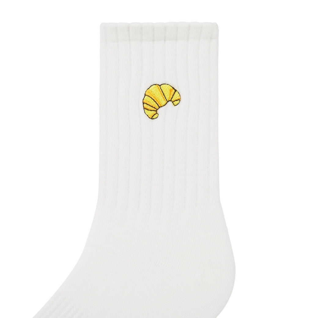 Basic Crew Socks with Croissant Embroidery