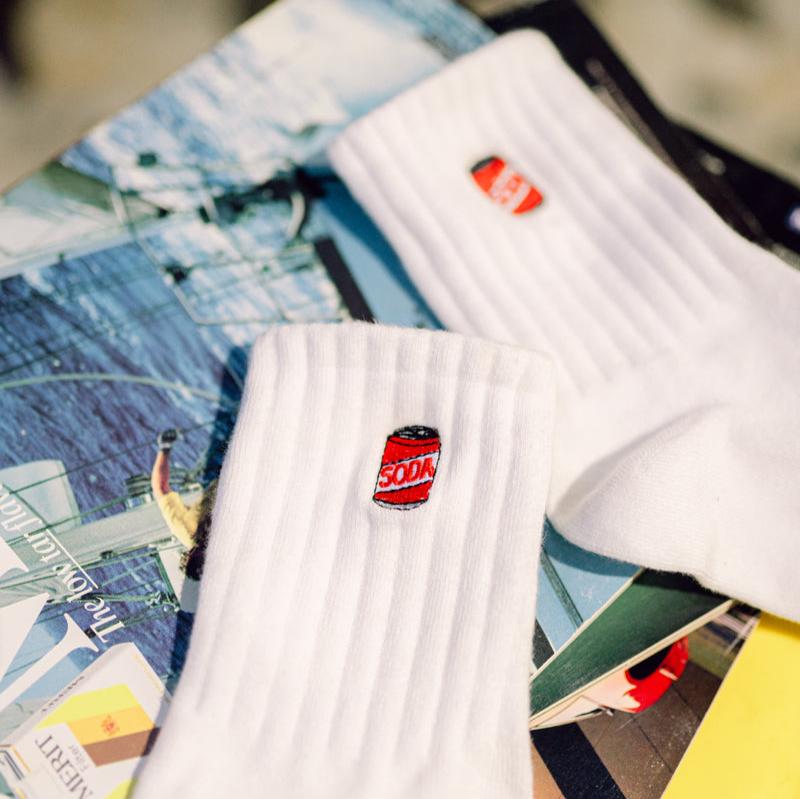 Soda Can Embroidered Basic Cotton Socks