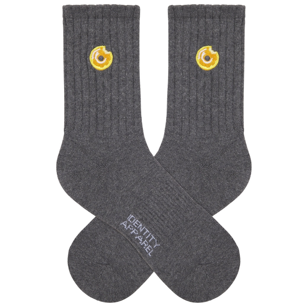 Basic Crew Socks with Donut Embroidery