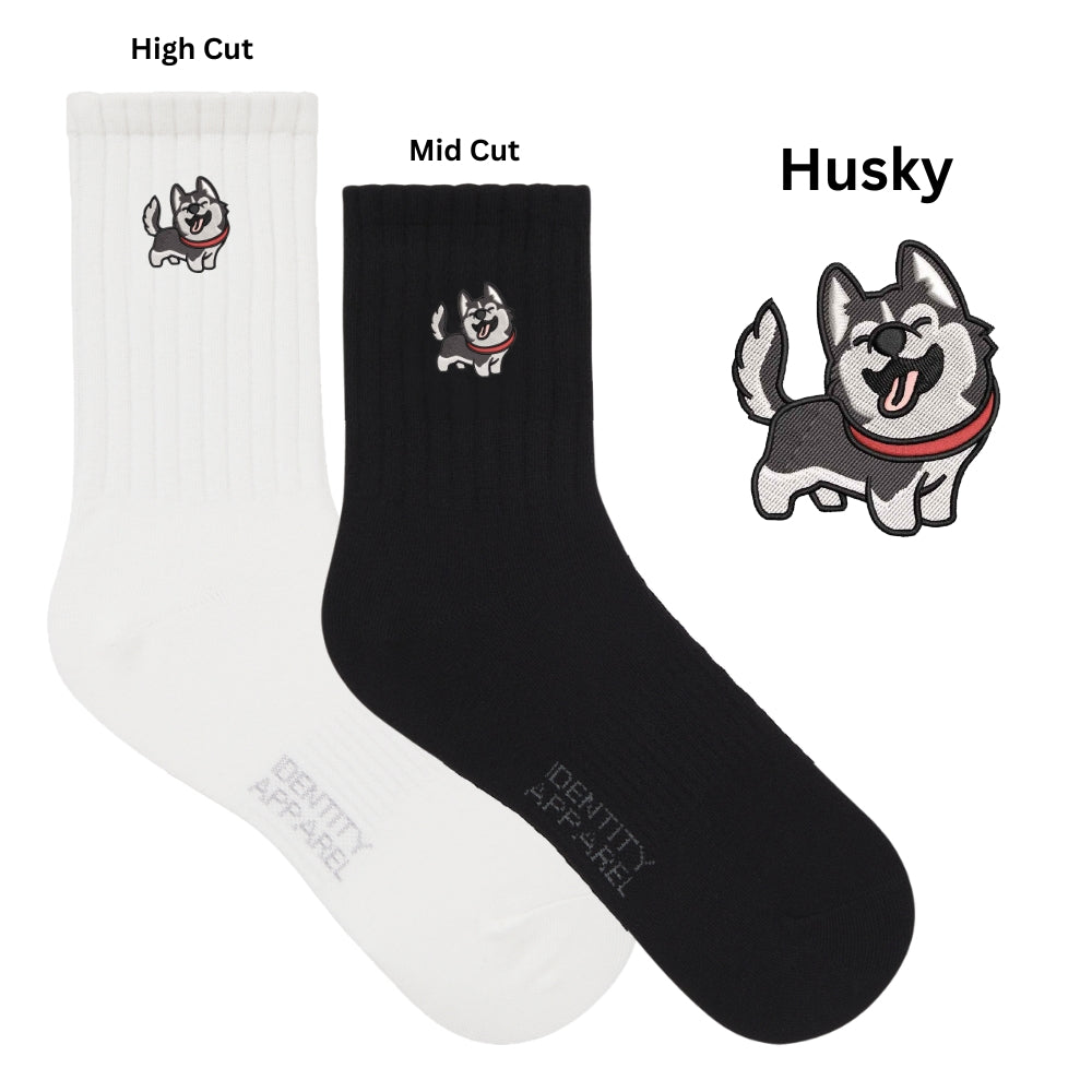 Pup Culture 2 Collection Dog Embroidered Basic Cotton Socks with Arch Support