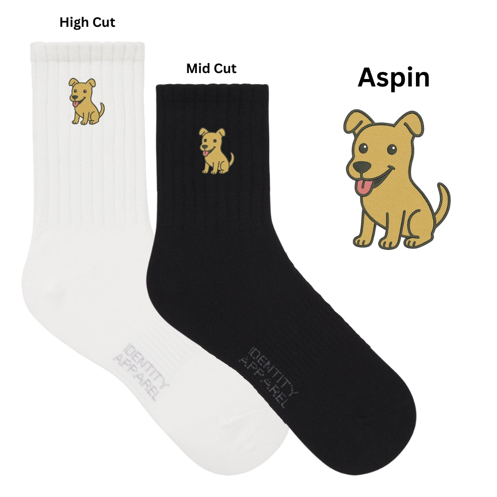 Pup Culture 2 Collection Dog Embroidered Basic Cotton Socks with Arch Support