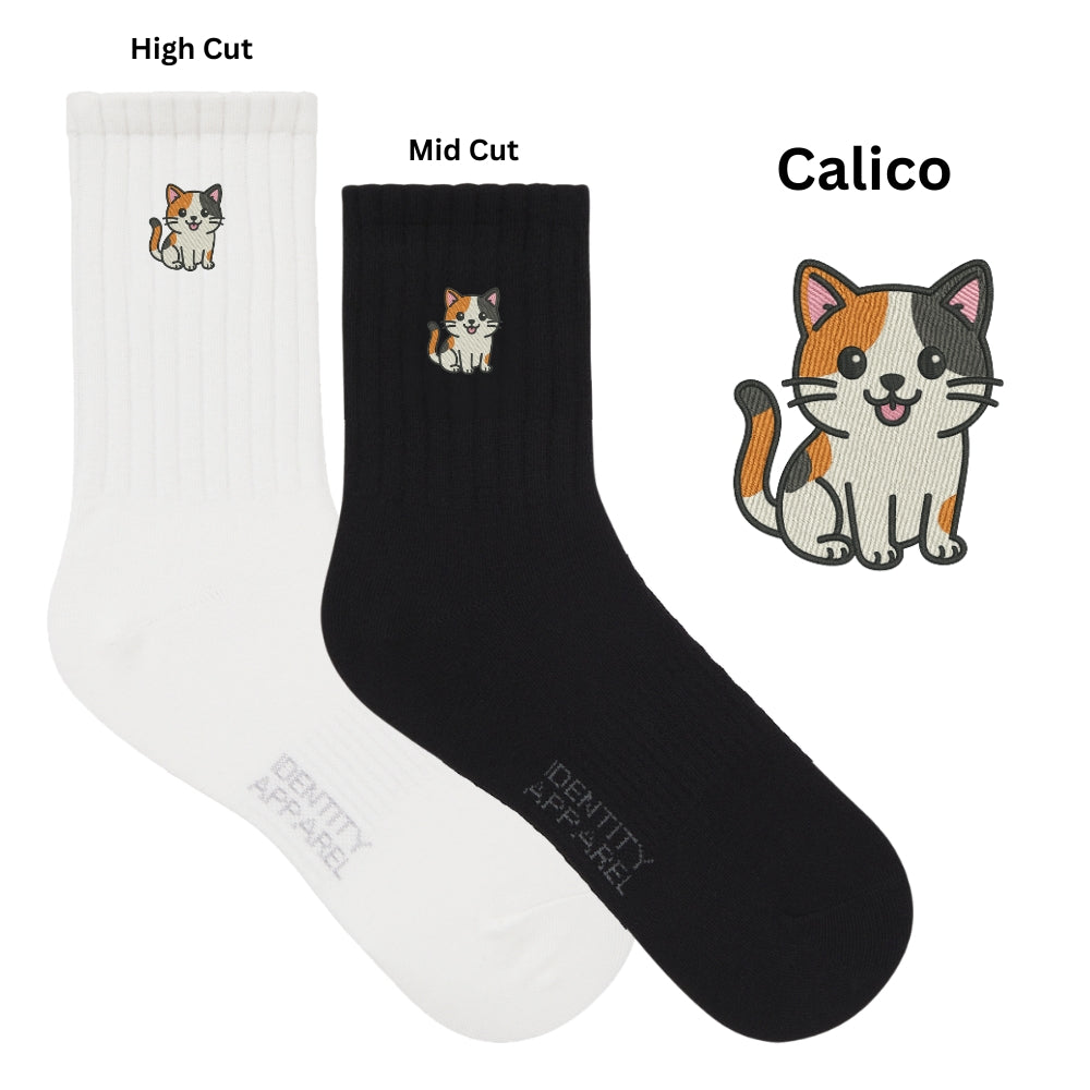 Purrfect Pair Cats Embroidered Basic Cotton Socks with Arch Support