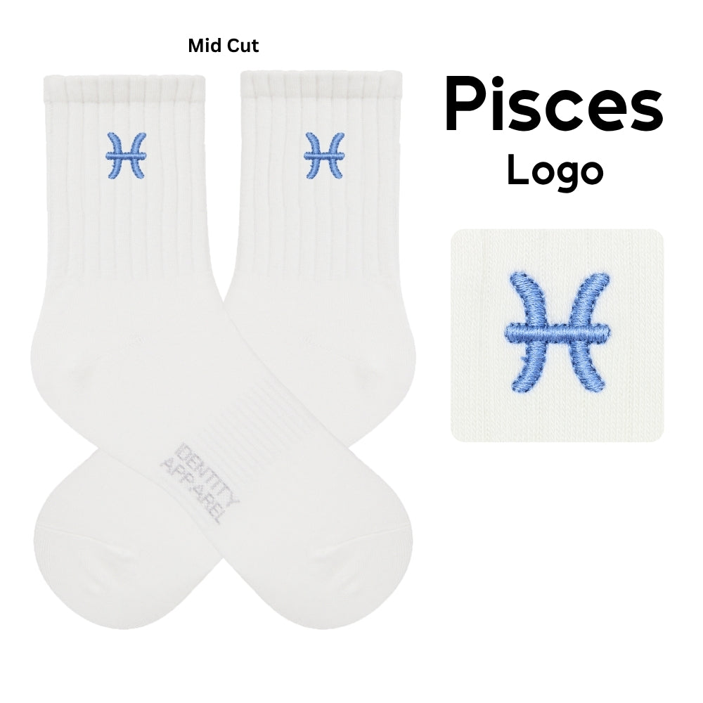 Star Signs Collection Cute Zodiacs Embroidered Basic Mid Cut Quarter Length Cotton Socks