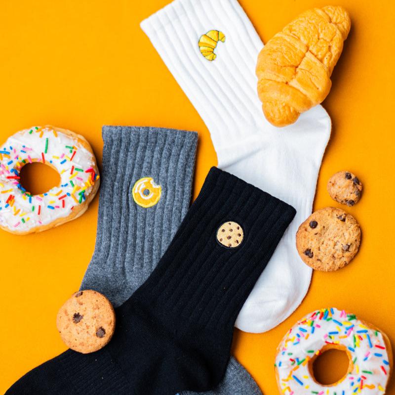 Croissant Embroidered Basic Cotton Socks
