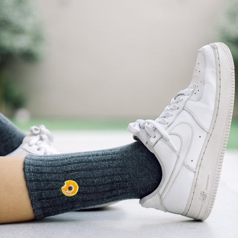Basic Crew Socks with Donut Embroidery