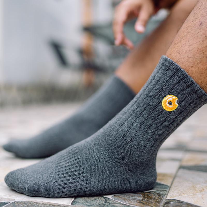 Basic Crew Socks with Donut Embroidery