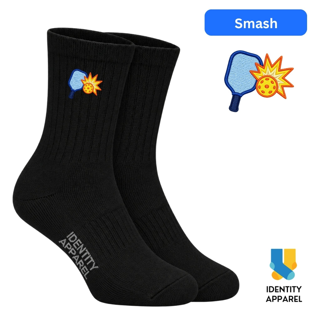 Smash | The Dink Collection | Pickleball Embroidered Premium Cotton Socks