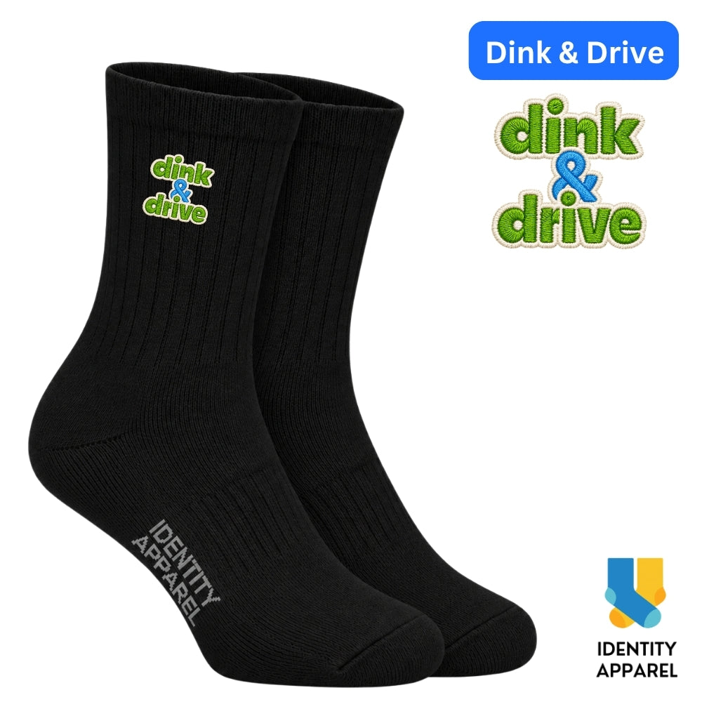 Dink & Drive | The Dink Collection | Pickleball Embroidered Premium Cotton Socks