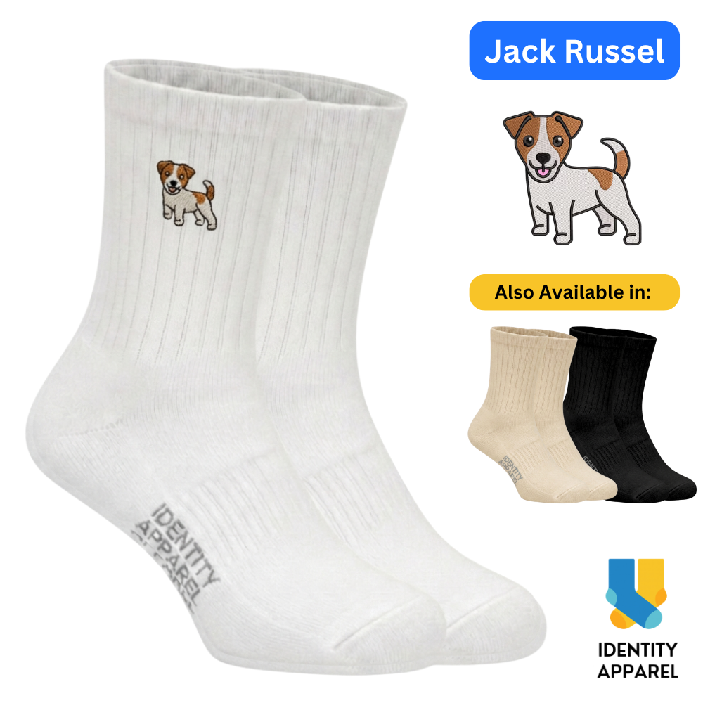 Jack Russell Terrier Embroidered Premium Cotton Socks | Pup Culture Collection