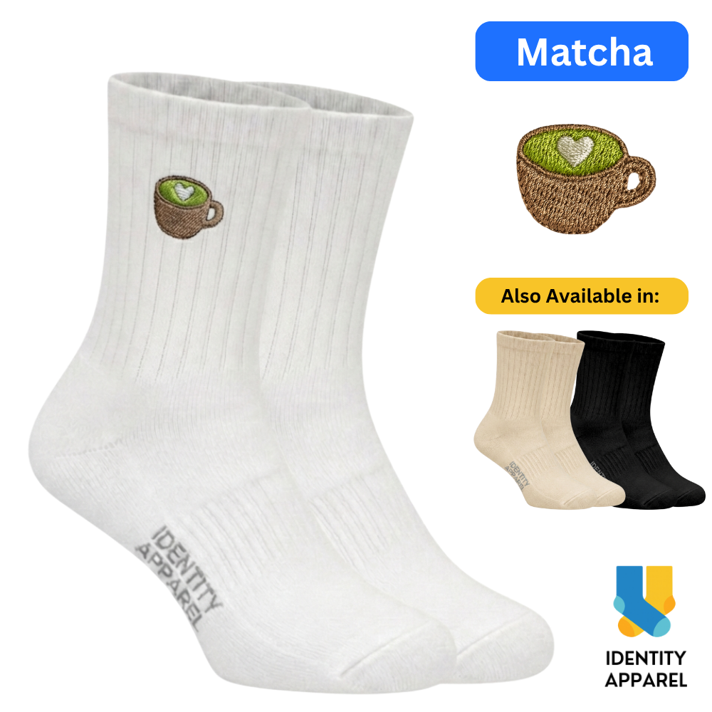 Matcha Embroidered Premium Cotton Socks | Caffeine Club Collection