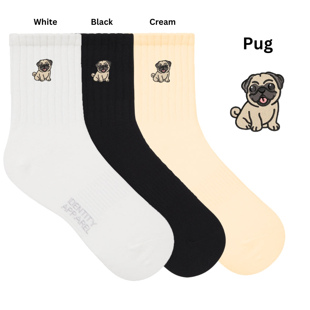 Pug Embroidered Cotton Socks for Dog Lovers | Pup Culture Collection