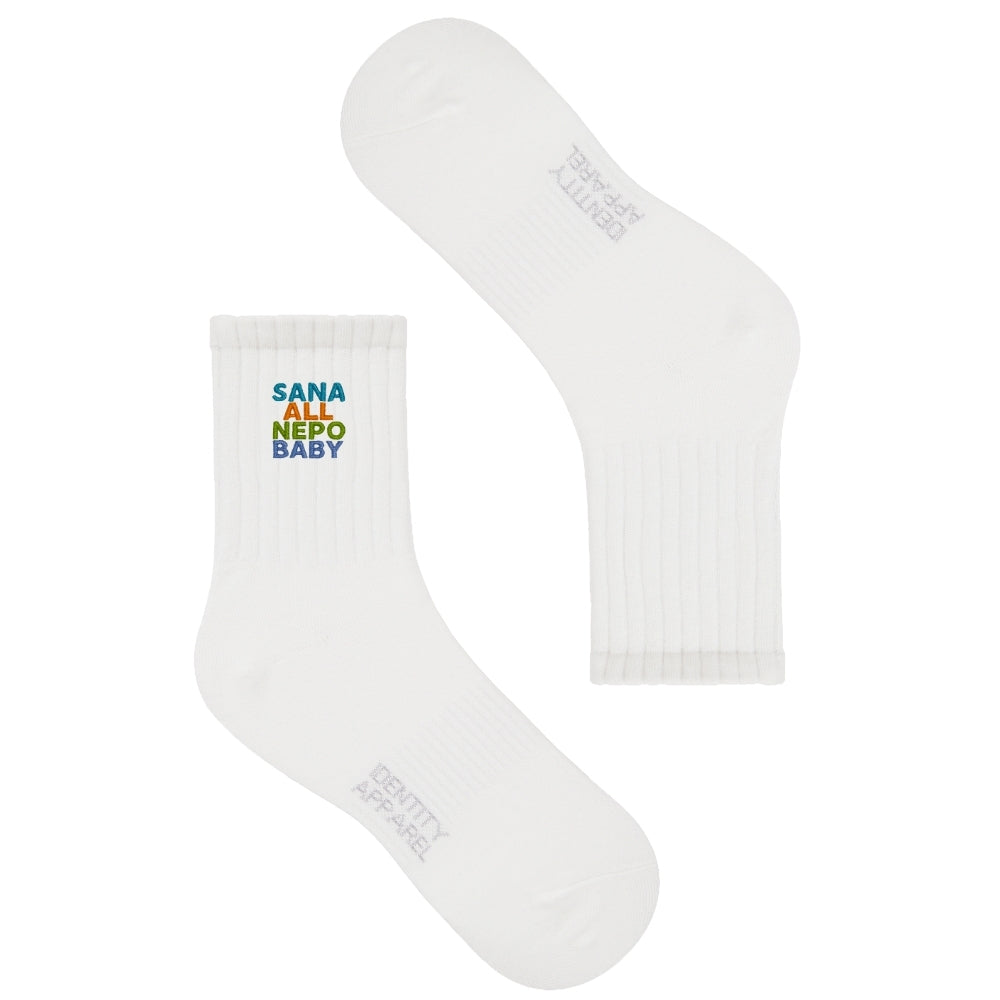 SANA ALL NEPO BABY Embroidered Political Statement Socks | Buwaya Collection
