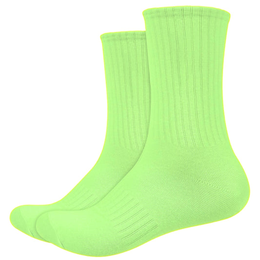 Colored Crew Length High Cut Cotton Socks with Striped Ribbing and Arch Support