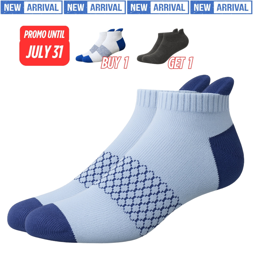 Low Cut Ankle Length Running Sports Socks w/ Double Padded Cushioned Sole and Beehive Arch Compression Support