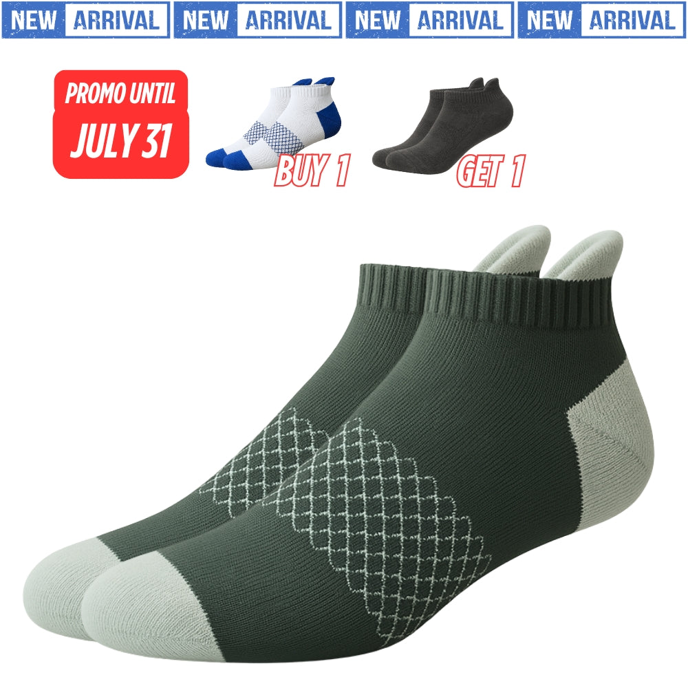 Low Cut Ankle Length Running Sports Socks w/ Double Padded Cushioned Sole and Beehive Arch Compression Support