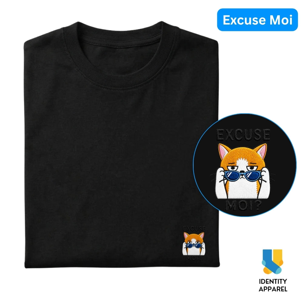 Cattitude Collection Excuse Moi Embroidered Premium Cotton T-Shirt | IDENTITY Apparel