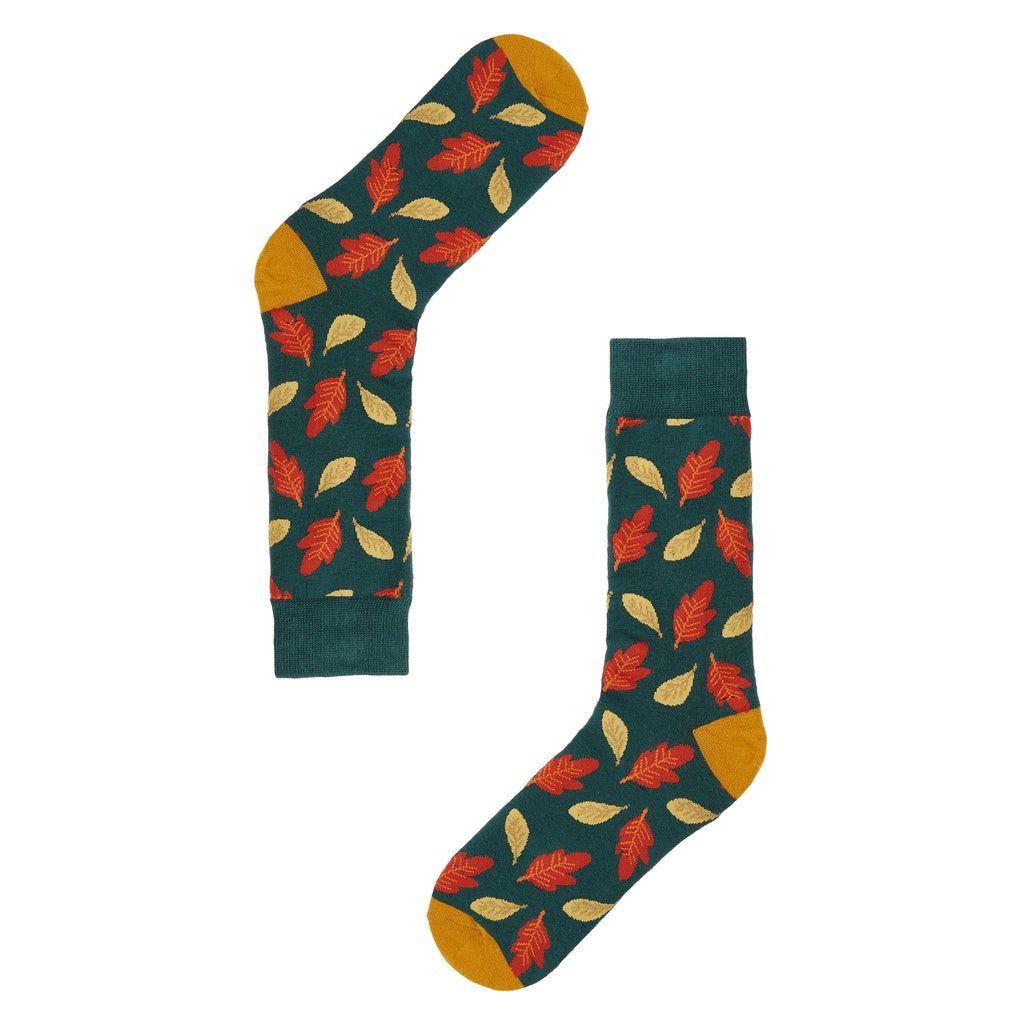 Autumn Leaves Printed Crew Length Socks - IDENTITY Apparel Shop