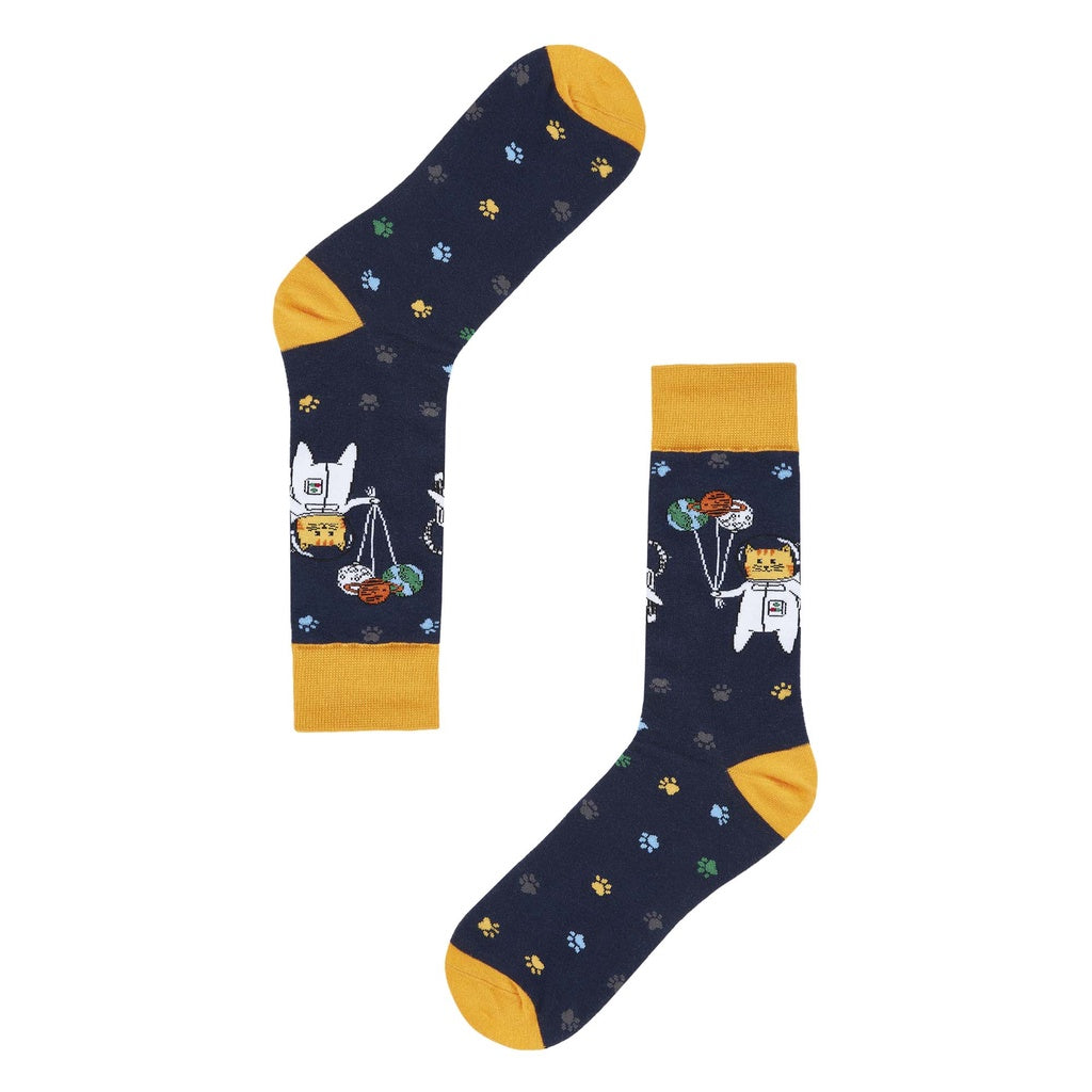 Space Cat Printed Crew Length Socks - IDENTITY Apparel Shop
