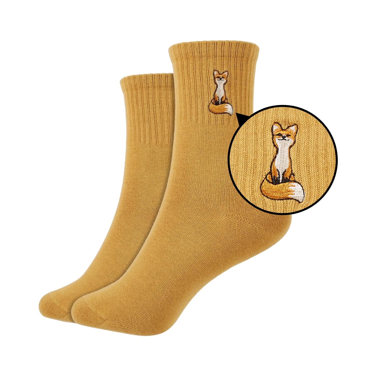 Women's Solid Crew Length Socks with Fox Embroidery - IDENTITY Apparel Shop