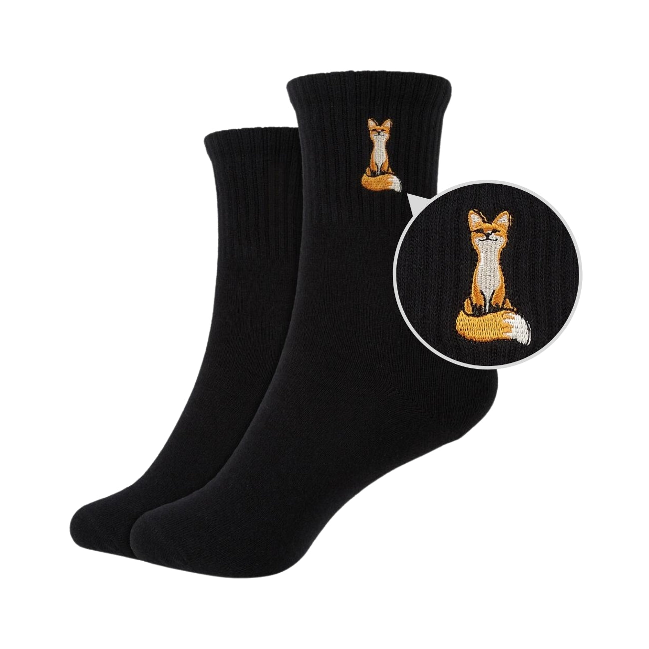 Women's Solid Crew Length Socks with Fox Embroidery - IDENTITY Apparel Shop