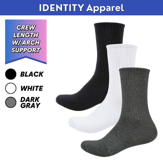 Mens Plain Stripe Basic Crew Length Cotton Socks with Arch Support - IDENTITY Apparel Shop