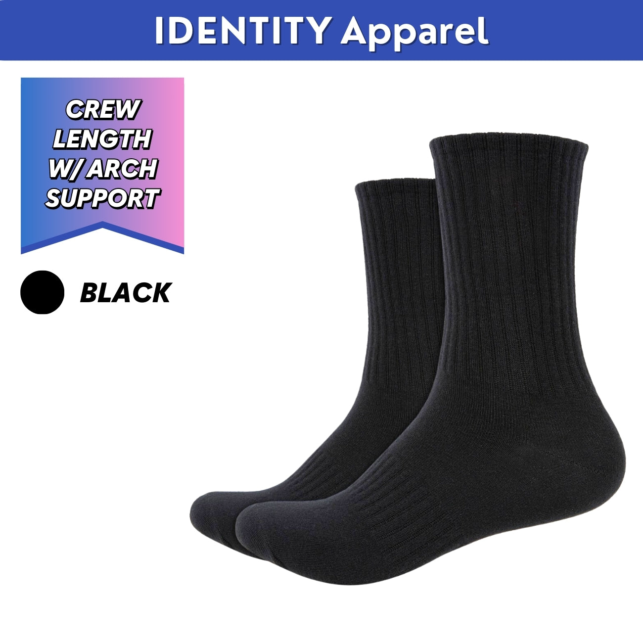 Mens Plain Stripe Basic Crew Length Cotton Socks with Arch Support