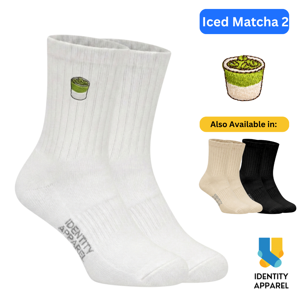 Iced Matcha 2 Embroidered Premium Cotton Socks | Caffeine Club Collection