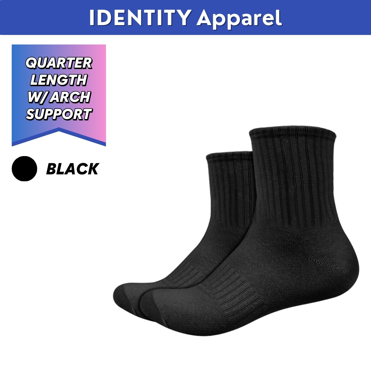 Mens Basic Quarter Length Cotton Socks with Arch Support - IDENTITY Apparel Shop