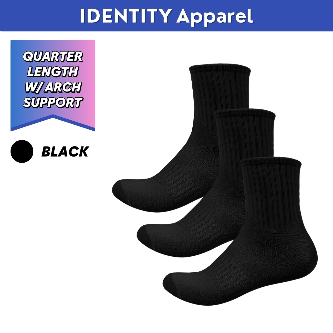 Mens Basic Quarter Length Cotton Socks with Arch Support - IDENTITY Apparel Shop