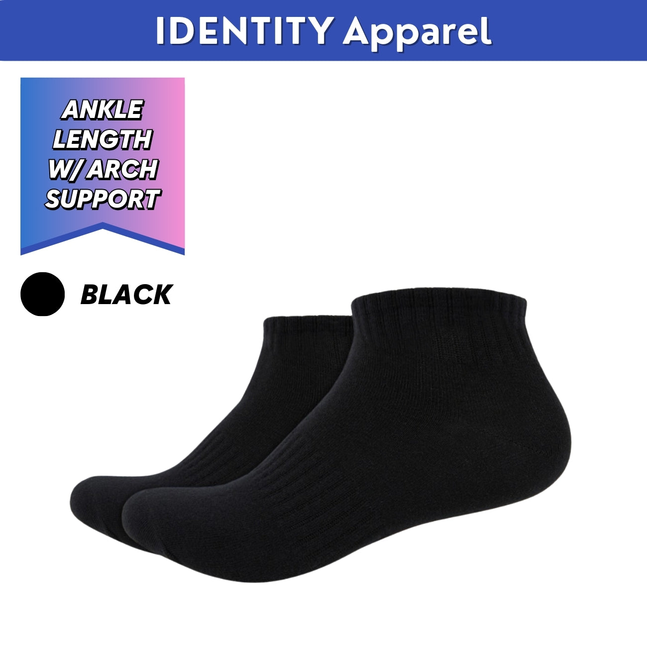 Mens Basic Ankle Length Cotton Socks with Arch Support - IDENTITY Apparel Shop