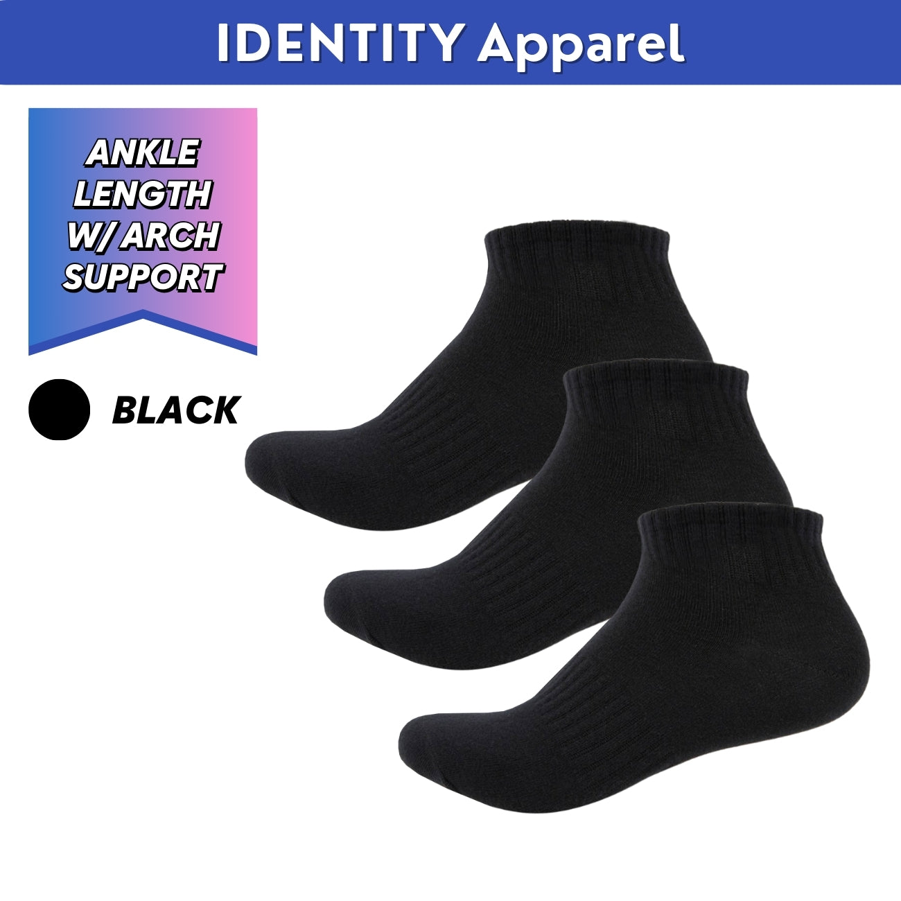 Mens Basic Ankle Length Cotton Socks with Arch Support - IDENTITY Apparel Shop