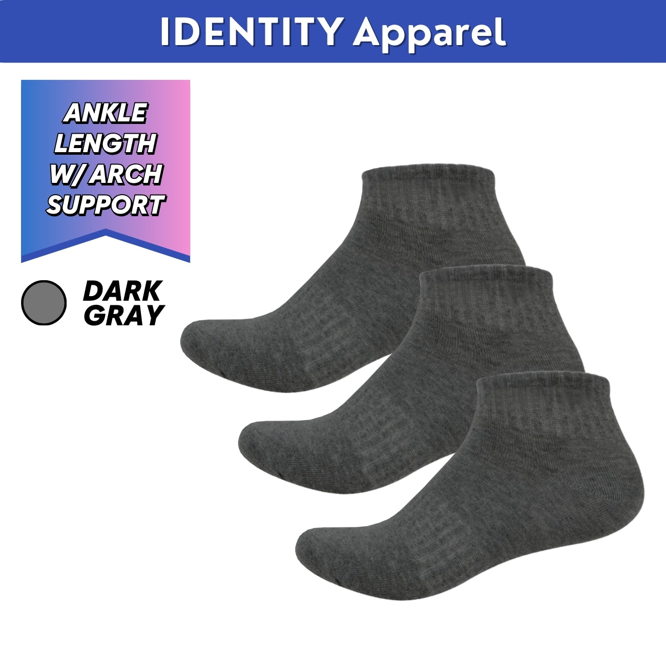Mens Basic Ankle Length Cotton Socks with Arch Support - IDENTITY Apparel Shop