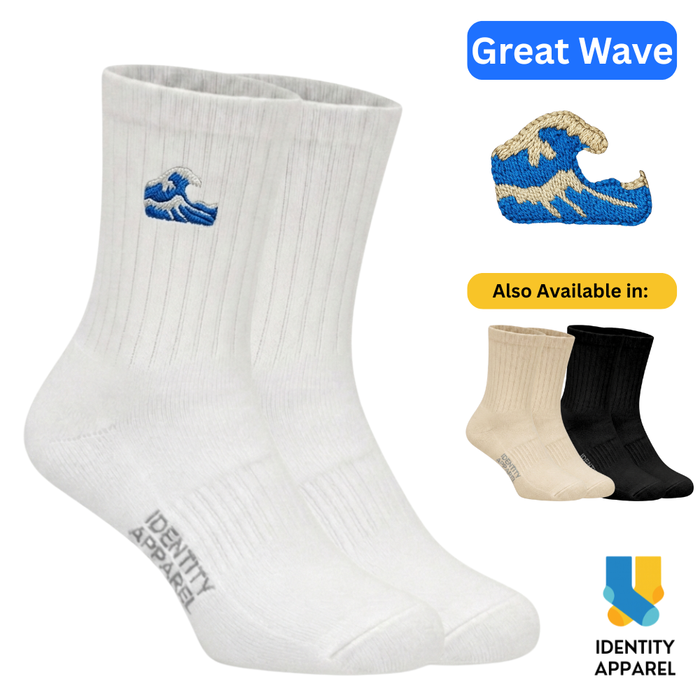 The Great Wave Embroidered Premium Cotton Socks | Art Gallery Collection
