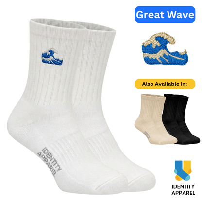 The Great Wave Embroidered Premium Cotton Socks | Art Gallery Collection