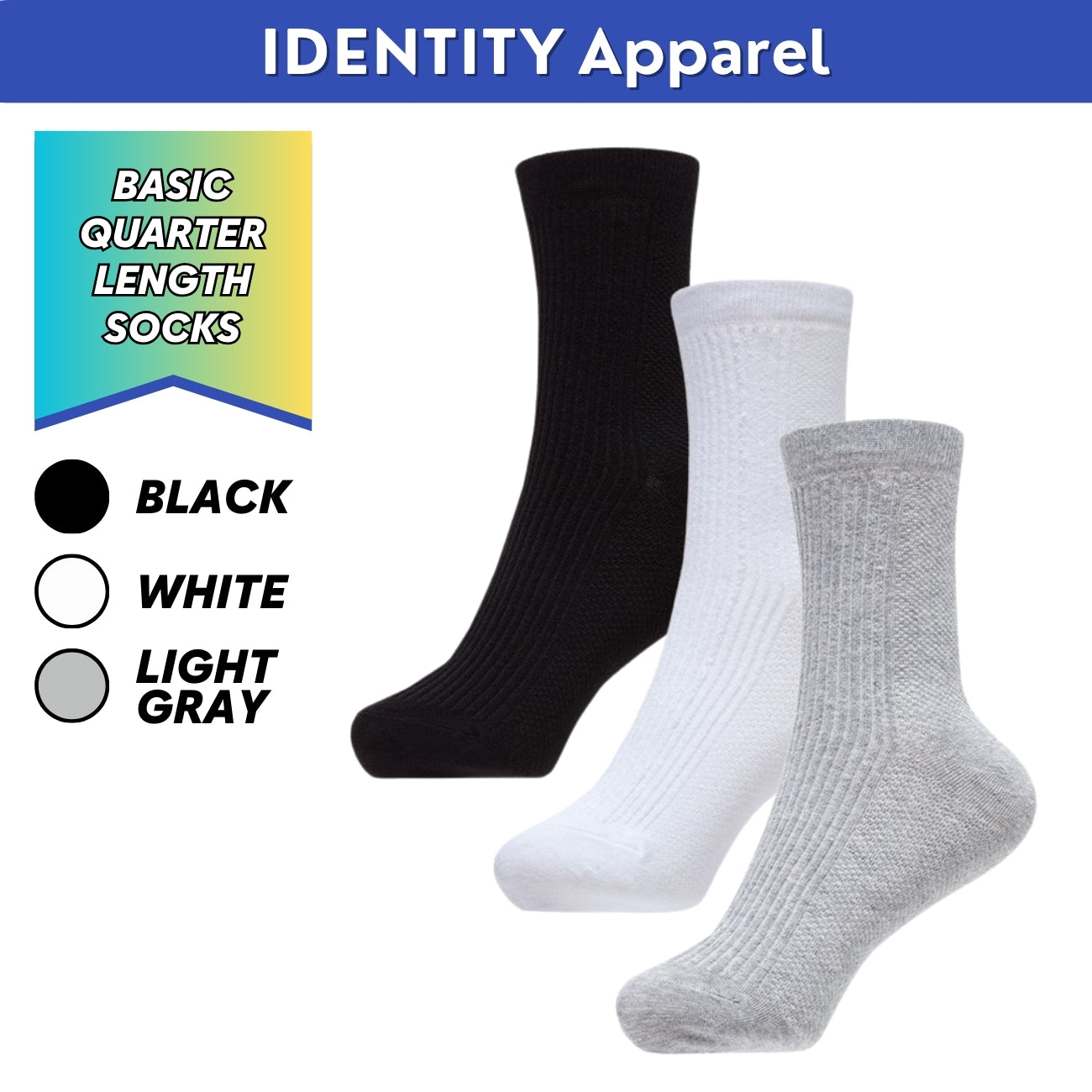 Basic Multifunction Quarter Length Cotton Socks - IDENTITY Apparel Shop